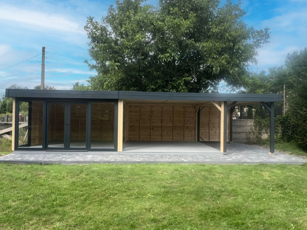 Garden House Oxford modern wooden garden house full height windows with big terrace in the back garden