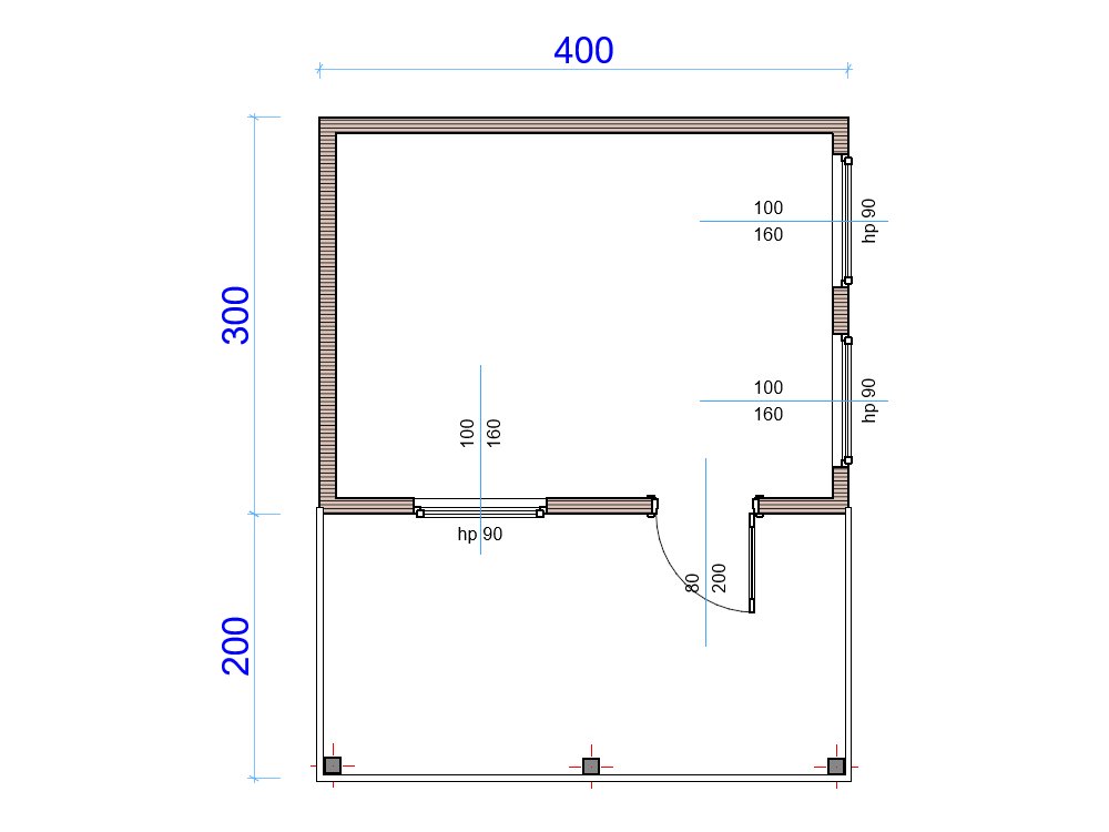 Haven Lodge wooden garden house with terrace – technical drawing