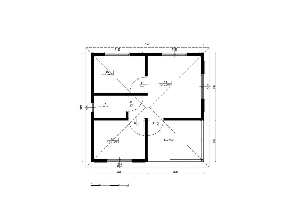 Larch Lodge wooden garden lodge - technical drawing