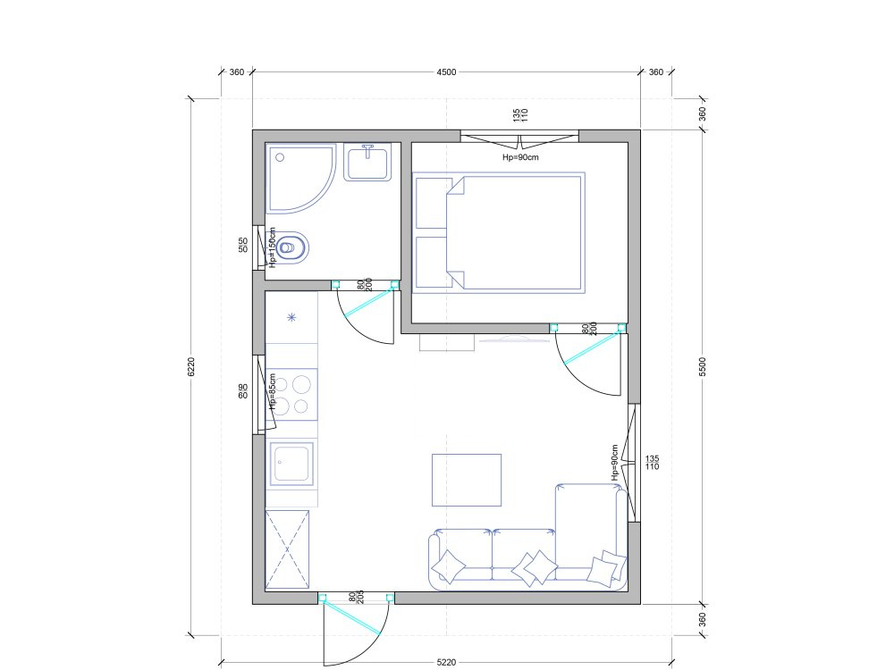 Loftwood koka māja A1 4,5 × 5,5 m | 35 m²