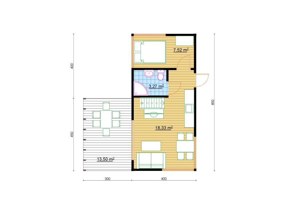 Rowan Vista koka māja – 4 x 8,5 m | 32,5 m²