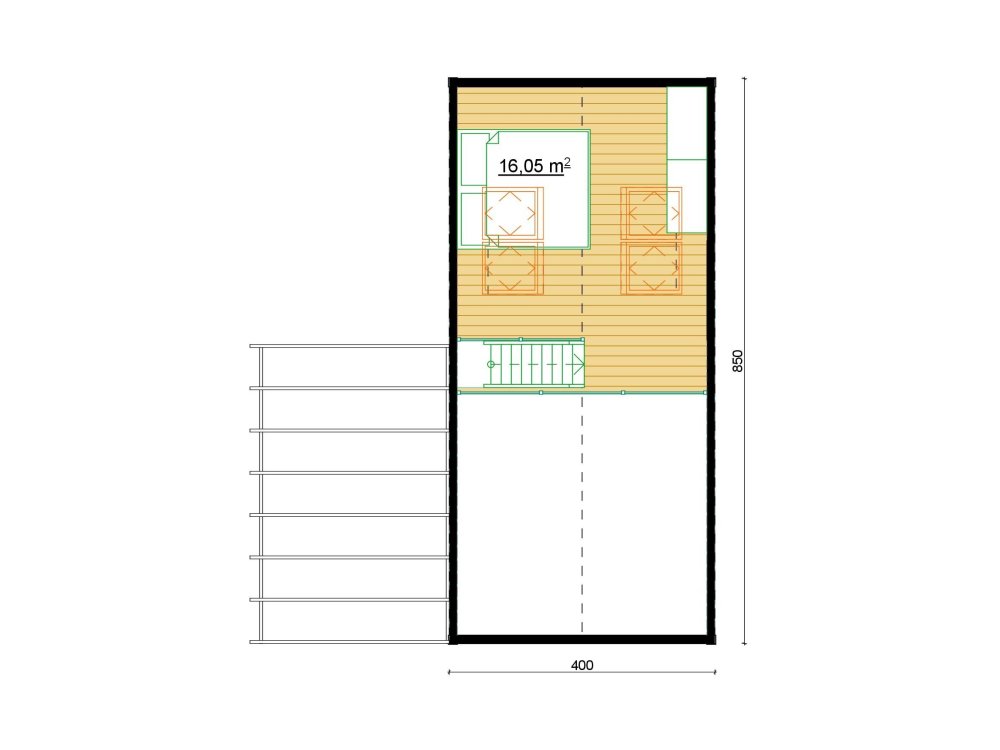 Rowan Vista koka māja – 4 x 8,5 m | 32,5 m²