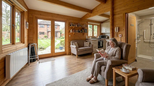 Annex-style garden building interior for elderly parents