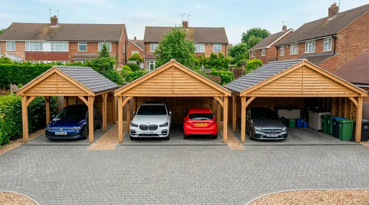 UK carport size comparison with single, double and triple wooden carports