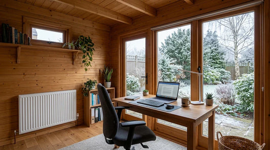 Garden office interior in Milton Keynes in winter