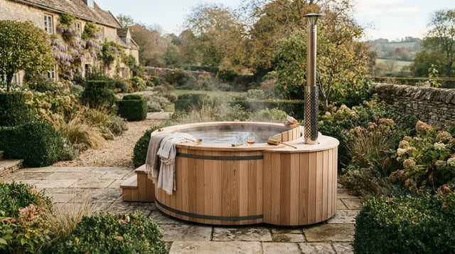 Luxury integrated wood-fired hot tub in a British garden
