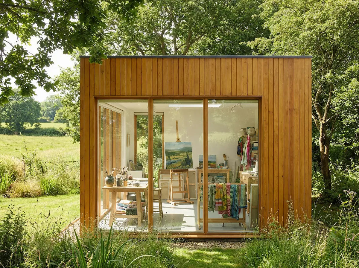 Modern wooden garden house for art studio or hobby space UK