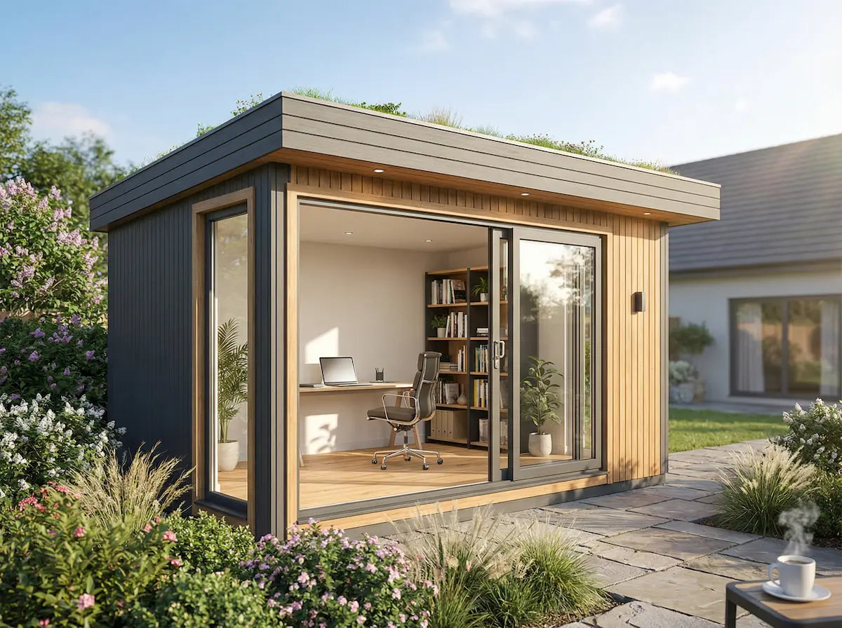 Contemporary wooden garden office for remote work in UK garden