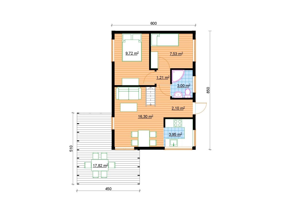 Hazelwood Wooden House – 6 x 8.5m | 51.10m²