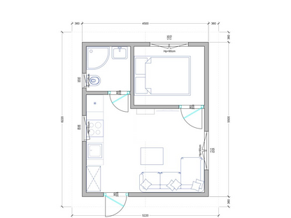 Loftwood koka māja A1 4,5 × 5,5 m | 35 m²