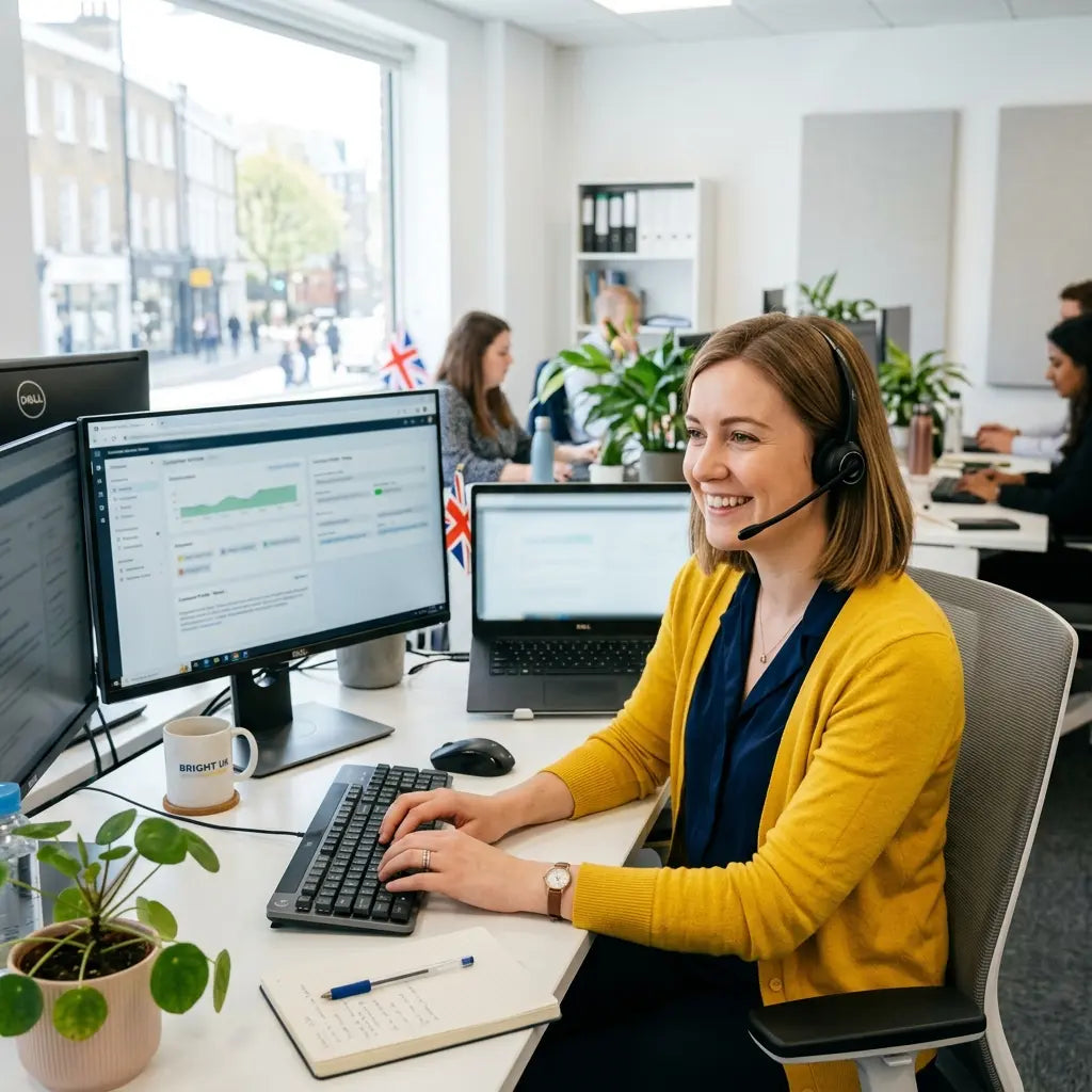 Woodera customer support team assisting clients in UK office