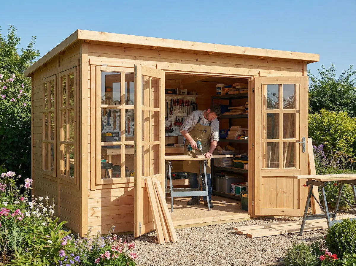 Wooden garden workshop shed for DIY and home projects in UK