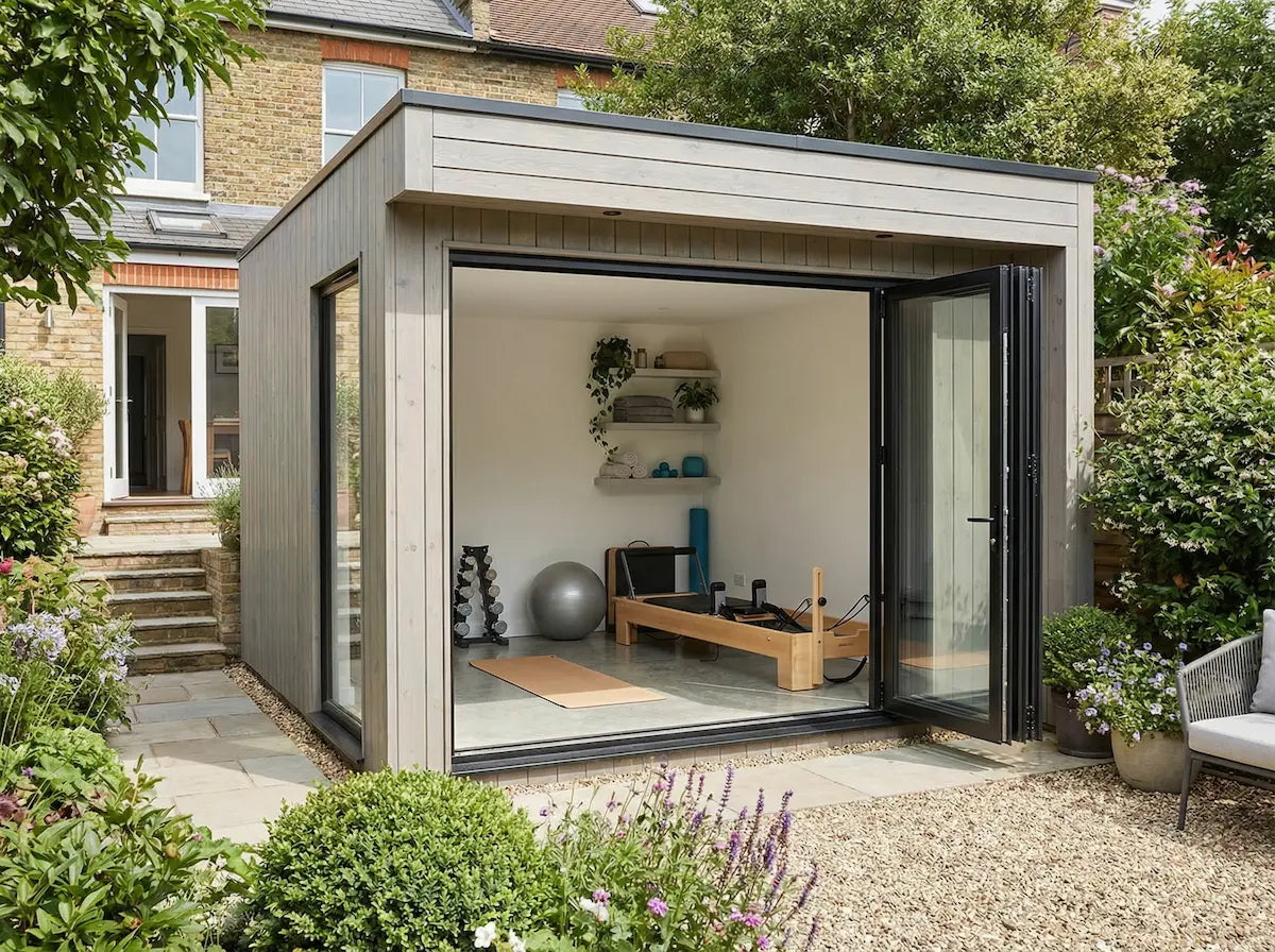 Timber garden room designed for yoga and wellness space UK