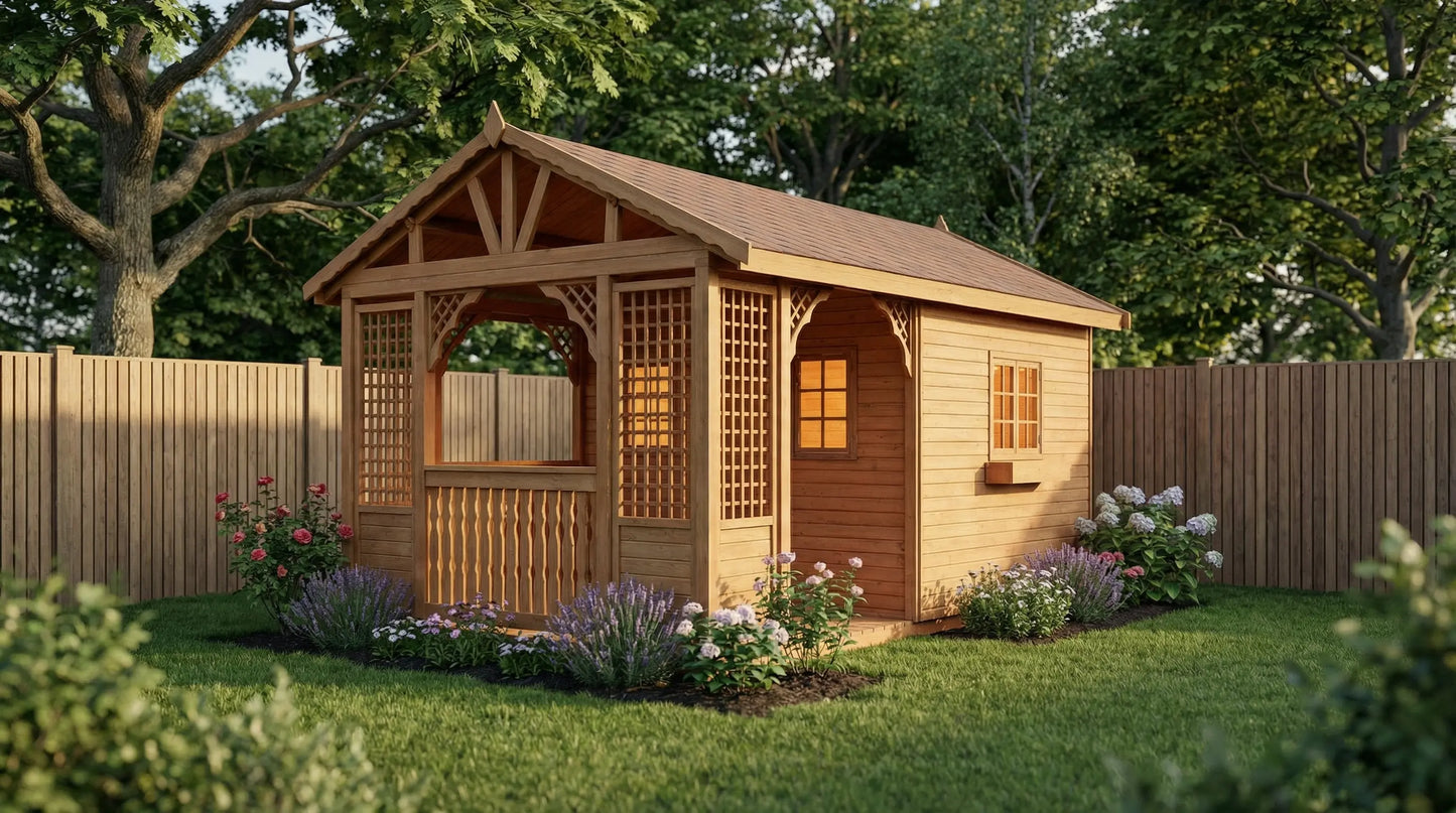Alder Lodge by Woodera timber garden lodge with decorative front veranda