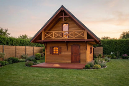 Ashcroft Wooden House by Woodera – traditional timber garden house with balcony