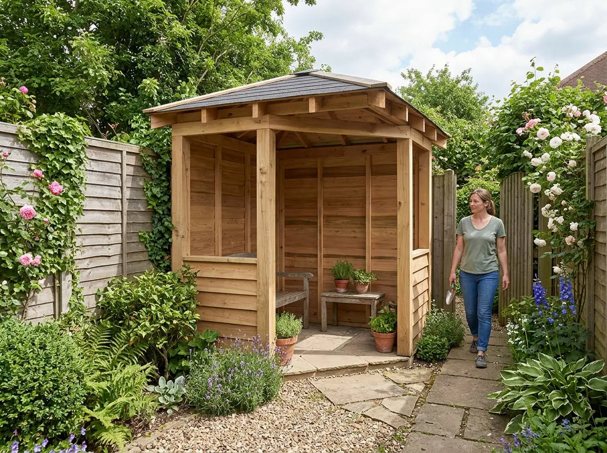 Custom made wooden gazebo for small or awkward UK garden space