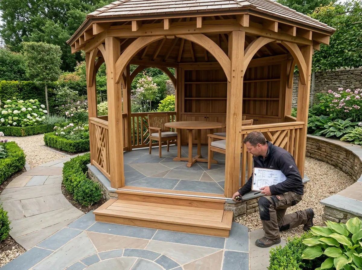 Made to measure wooden gazebo installation in UK garden