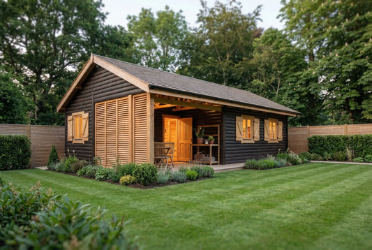 Elmsworth Wooden House by Woodera – modern timber garden house with covered terrace