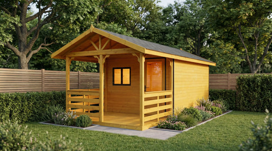 Fernwood Cabin by Woodera timber garden cabin with veranda and pitched roof