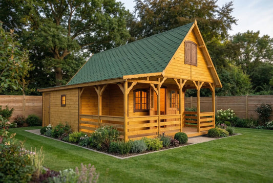 Highland View Lodge by Woodera – traditional timber garden lodge with covered veranda