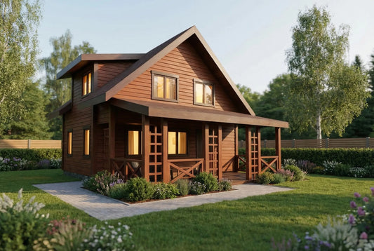 Hillside Lodge by Woodera – two-storey timber garden lodge with covered porch