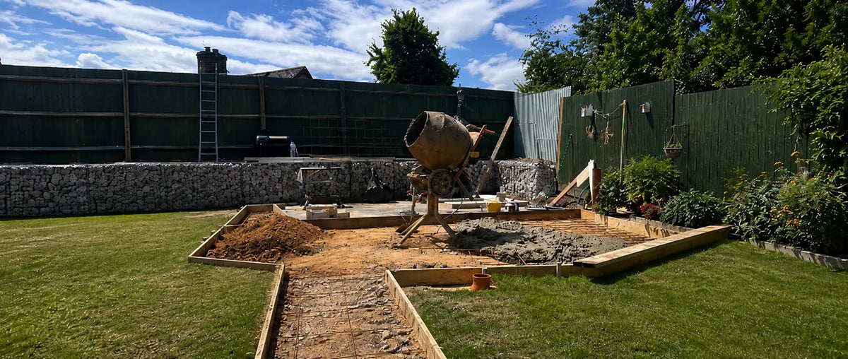 Concrete foundation works underway for Woodera’s first garden sauna build in a private garden.