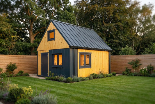 Loftwood Wooden House A1 by Woodera – modern timber garden house with loft and metal roof