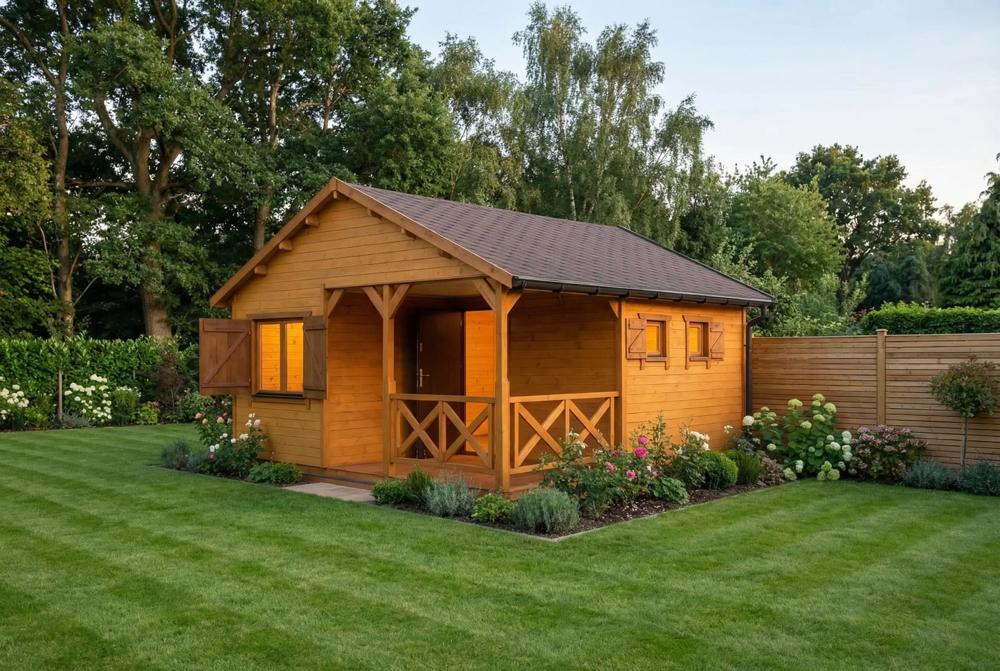 Maple Wooden House by Woodera – traditional timber garden house with covered porch