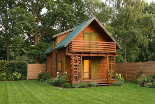 Meadowview Lodge by Woodera – two-storey timber garden lodge with balcony