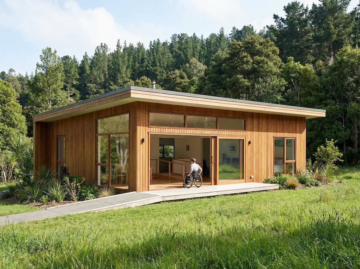 Accessible single storey timber house designed for mobility needs UK