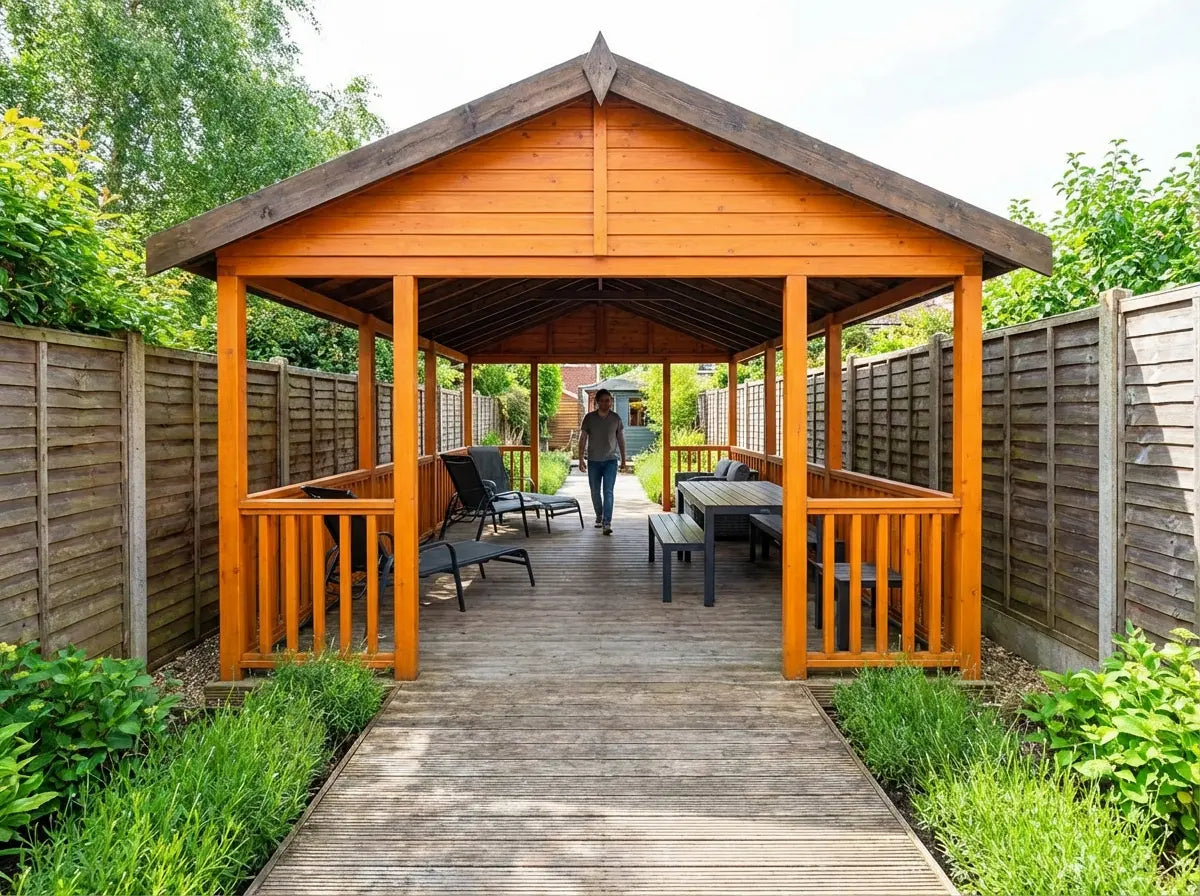 Rectangular wooden gazebo for long narrow UK garden space