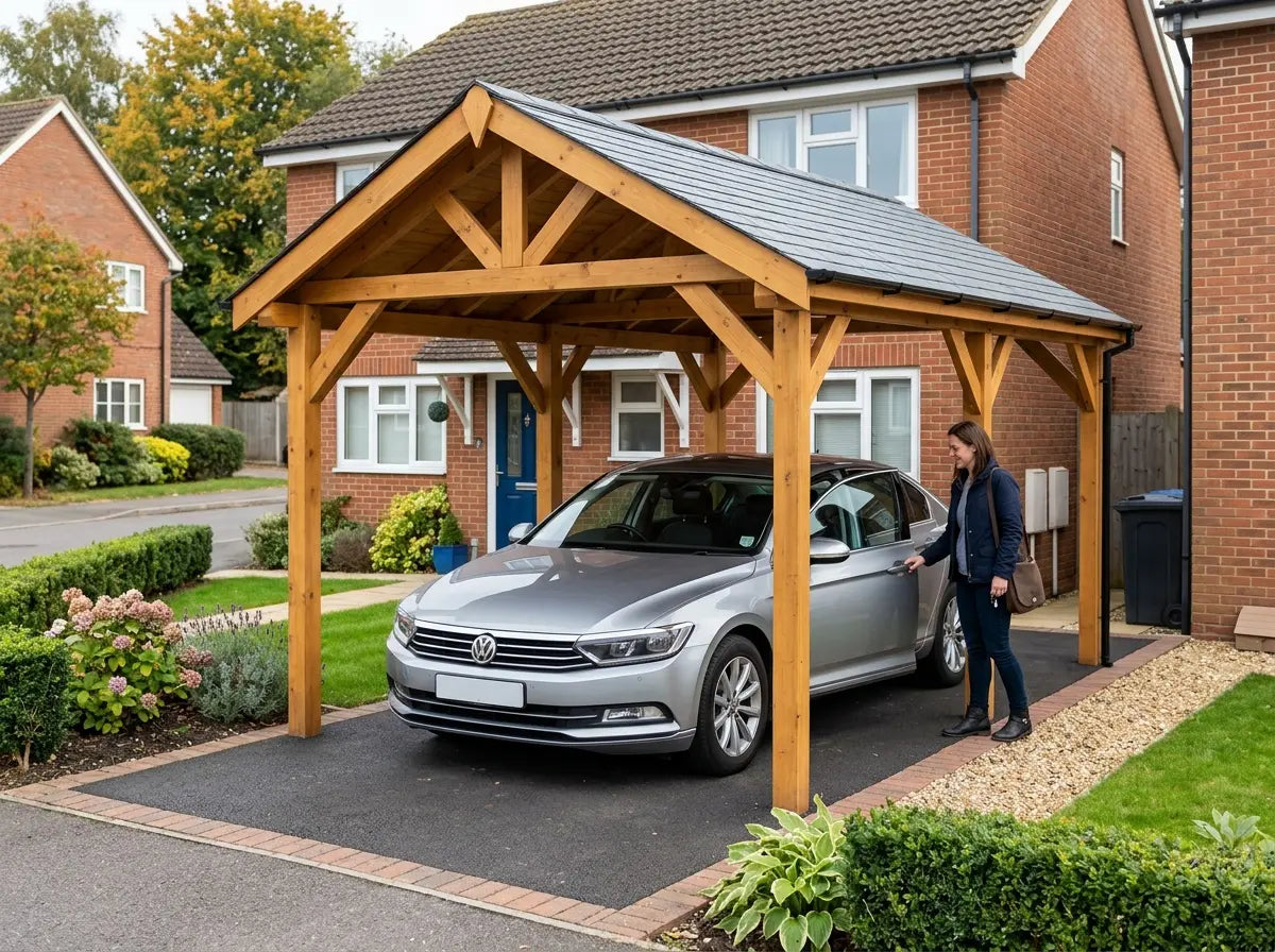 Single bay wooden carport for driveway parking UK