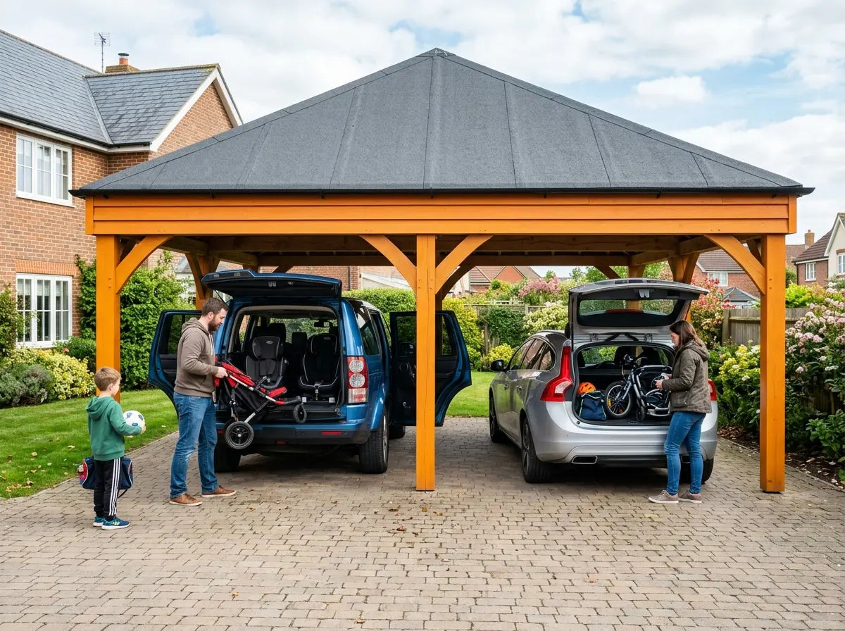 Spacious double wooden carport for family driveway UK