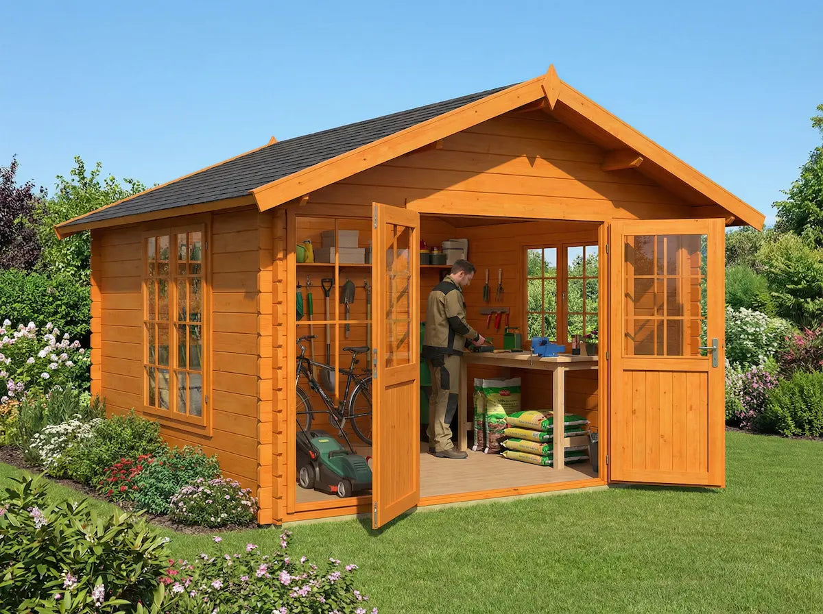Timber multi purpose garden shed for storage and DIY workspace UK