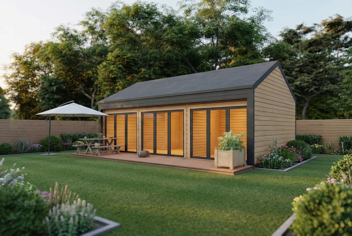 Willowbrook Wooden House by Woodera – modern timber garden house with large glass doors